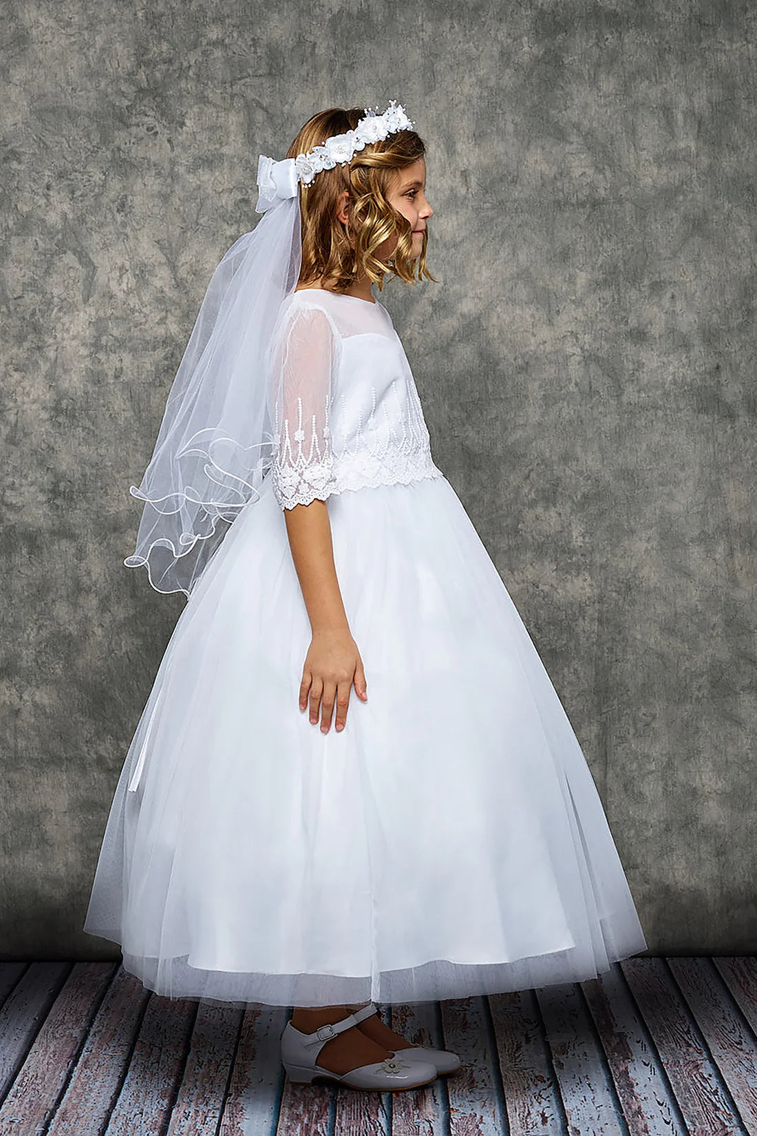 KD462- Embroidery Mesh Half Sleeve Dress