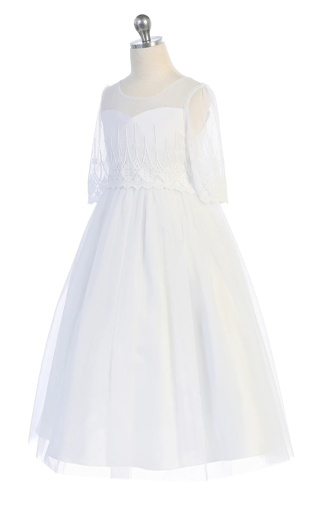 KD462- Embroidery Mesh Half Sleeve Dress