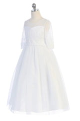 KD462- Embroidery Mesh Half Sleeve Dress