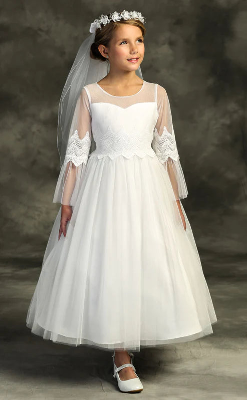 KD508- Robe à manches à volants en maille brodée