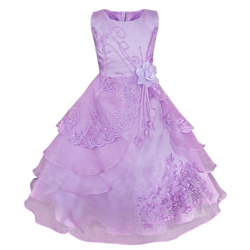 Kids Flower Dress for Girls Embroidered Pageant Bridesmaid Wedding Party Dress Ball Gown Princess Formal Occassion Long Dresses - Growing Kids