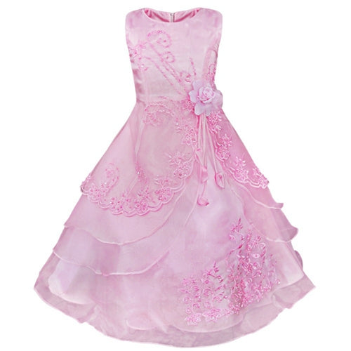 Kids Flower Dress for Girls Embroidered Pageant Bridesmaid Wedding Party Dress Ball Gown Princess Formal Occassion Long Dresses - Growing Kids