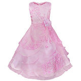 Kids Flower Dress for Girls Embroidered Pageant Bridesmaid Wedding Party Dress Ball Gown Princess Formal Occassion Long Dresses - Growing Kids