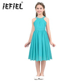 Kids Girls Children Teens Sleeveless Flower Shaped Rhinestone Chiffon Dress Elegant Party Pageant Formal Wedding Princess Dress