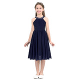 Kids Girls Children Teens Sleeveless Flower Shaped Rhinestone Chiffon Dress Elegant Party Pageant Formal Wedding Princess Dress