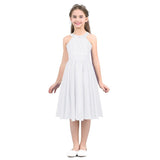 Kids Girls Children Teens Sleeveless Flower Shaped Rhinestone Chiffon Dress Elegant Party Pageant Formal Wedding Princess Dress