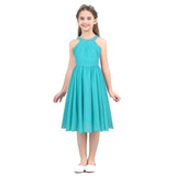 Kids Girls Children Teens Sleeveless Flower Shaped Rhinestone Chiffon Dress Elegant Party Pageant Formal Wedding Princess Dress