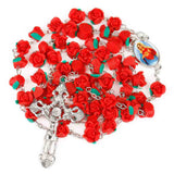New Arrival 8mm Polymer Clay Rose Beads Rosary Catholic Necklace With Holy Soil Medal Crucifix Prayer Religious Cross Necklaces - Growing Kids