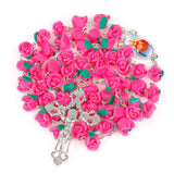 New Arrival 8mm Polymer Clay Rose Beads Rosary Catholic Necklace With Holy Soil Medal Crucifix Prayer Religious Cross Necklaces - Growing Kids
