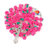 New Arrival 8mm Polymer Clay Rose Beads Rosary Catholic Necklace With Holy Soil Medal Crucifix Prayer Religious Cross Necklaces - Growing Kids