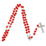 New Arrival 8mm Polymer Clay Rose Beads Rosary Catholic Necklace With Holy Soil Medal Crucifix Prayer Religious Cross Necklaces - Growing Kids