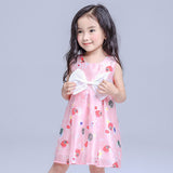 New Chiffon Girl Dresses Front Big Bow Pink Children Party Wedding Costume Dress Sleeveless Cartoon Print Vestido Clothes 3-8Yrs - Growing Kids