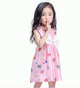 New Chiffon Girl Dresses Front Big Bow Pink Children Party Wedding Costume Dress Sleeveless Cartoon Print Vestido Clothes 3-8Yrs - Growing Kids