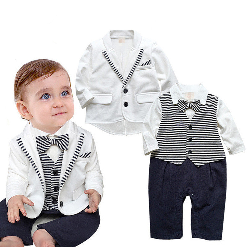 New Infant Baby Boy Suit Clothing Set Black Gentleman Style Long Sleeve Romper+jacket Suit Menino De Roupas De Bebe Christening - Growing Kids
