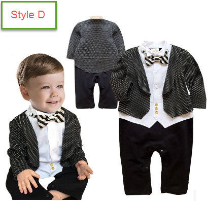 New Infant Baby Boy Suit Clothing Set Black Gentleman Style Long Sleeve Romper+jacket Suit Menino De Roupas De Bebe Christening - Growing Kids