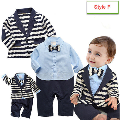 New Infant Baby Boy Suit Clothing Set Black Gentleman Style Long Sleeve Romper+jacket Suit Menino De Roupas De Bebe Christening - Growing Kids