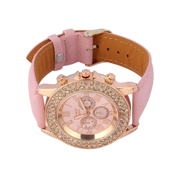 Luca's Al -Vogue Fashion Citizen watch Waterproof High Women Ladies Crystal Dial Quartz Analog Leather Witcher Bracelet Wrist Watch - Growing Kids