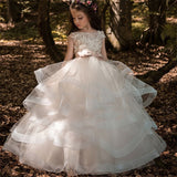 2OBF: Flower Girl Dresses Elegant Champagne Lace Appliqué Sleeveless Cascading Kids Pageant Gowns For Weddings First Communion Dresses - Growing Kids