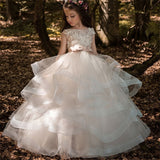2OBF: Flower Girl Dresses Elegant Champagne Lace Appliqué Sleeveless Cascading Kids Pageant Gowns For Weddings First Communion Dresses - Growing Kids