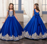 OBF- Girl Dresses Big Bow Flower Girl Dresses 2019 Gold Applique Girls Pageant Dress First Communion Dresses - Growing Kids