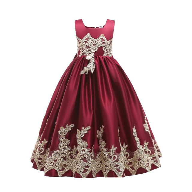 OBF- Girl Dresses Big Bow Flower Girl Dresses 2019 Gold Applique Girls Pageant Dress First Communion Dresses - Growing Kids